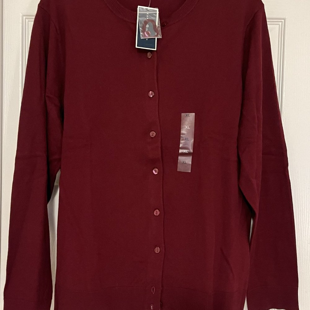 2 Karen Scott Button Front Cardigans size XL- Cranberry Sweater is New with Tags